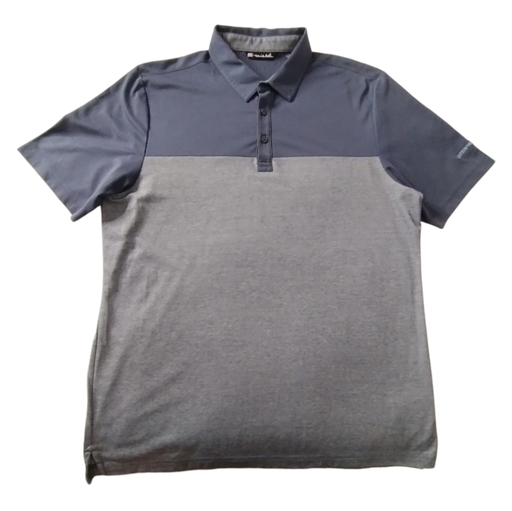TravisMathew Mens‎ L Oceanside Blocked Polo w/ Logo Gray Blue Athleisure Golf